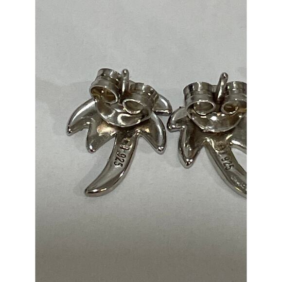 Sterling Silver Earrings 3 Pairs CZ Studs Silver Drops and Blue Opal Palm Trees - Picture 6 of 8